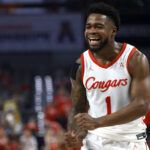 
			
				                                Houston guard Jamal Shead reacts after a basket against Cincinnati during the first half of an NCAA basketball game in the semifinals of the American Athletic Conference Tournament on Saturday in Fort Worth, Texas.
                                 AP photo

			
		